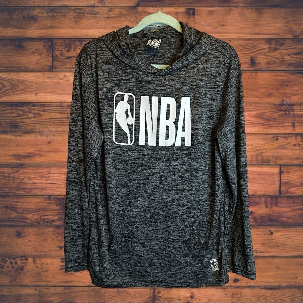 NBA Gray Long Sleeve Hooded Tee with White Logo